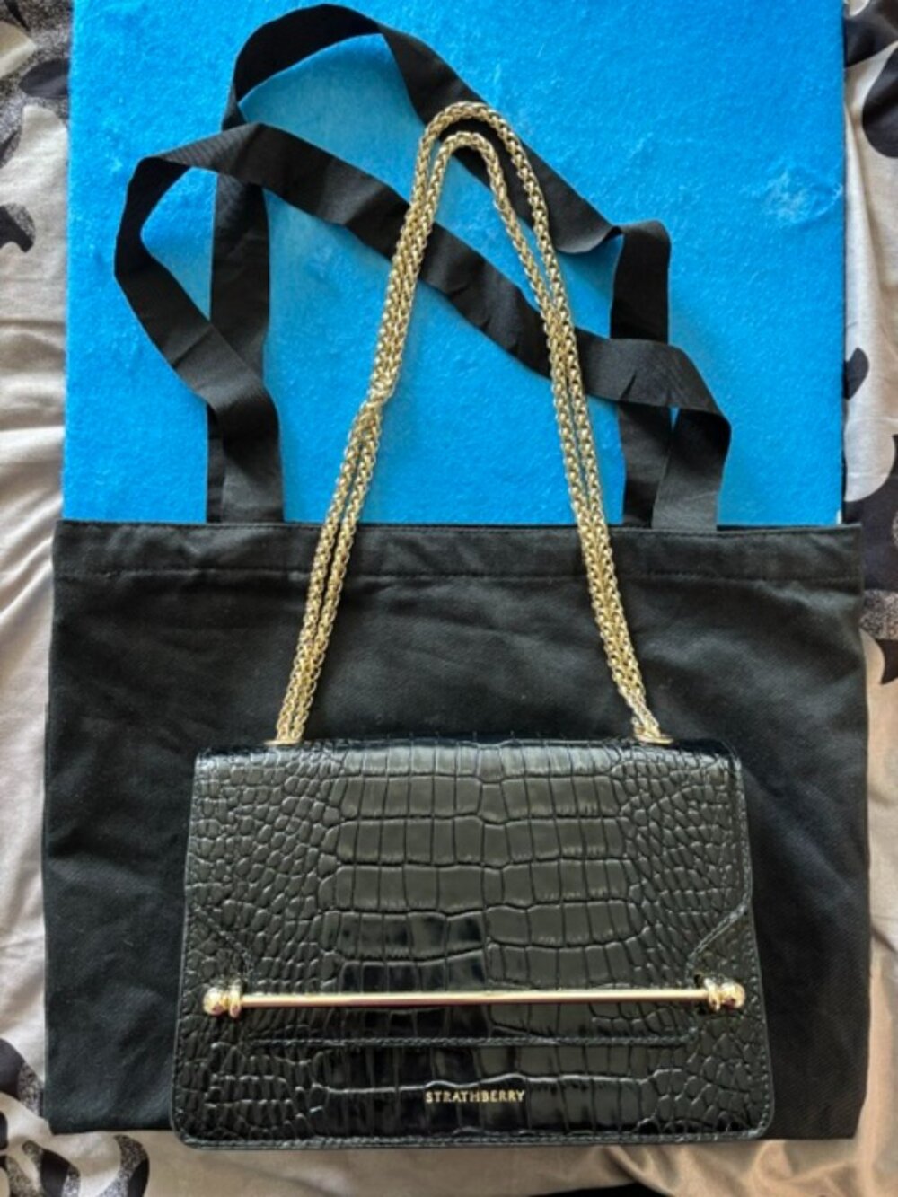 Strathberry East West Croc-Embossed Leather Black